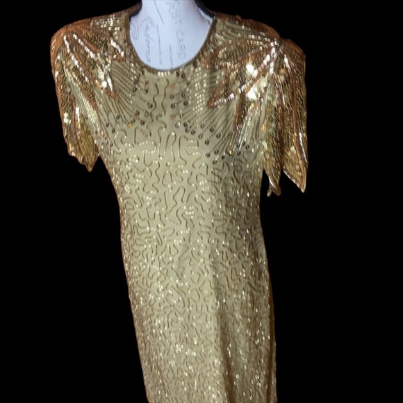 Laurence Kazar vintage gold beaded and sequined silk dress - Picture 1 of 13